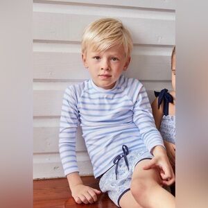 MINNOW Unisex Boca Blue Stripe Rashguard - 7-8Y